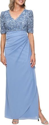 Alex Evenings Embellished Short Sleeve Empire Waist Gown in Sky Blue at Nordstrom, Size 12P