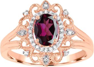 Diamond2Deal 14K Rose Gold Purple Garnet and Diamond Engagement Ring ( 0.70Ct)
