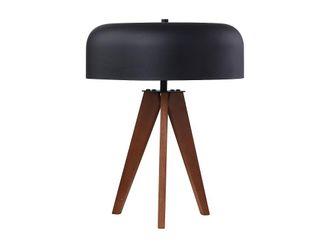 VENTE-UNIQUE.COM L&aacute;mpara de mesa hevea negro, color natural oscuro