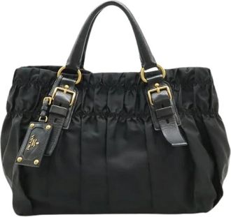Prada Pre-owned Gaufre Nylon Leren Tote Tas - Dames - Vintage Handtas - Zwart - ONE Size - Nylon - Vintage