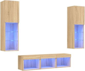vidaXL Vidaxl - Muebles Tv Pared Con Led 5 Pzas Madera Ingenier&iacute;a Roble Sonoma