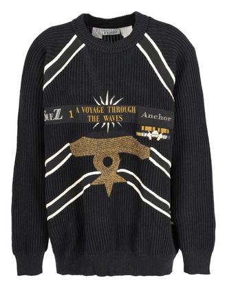 Gianfranco Ferre ribbed print knitted sweater - men - Merino/Linen/Flax - 54 - Black