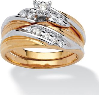 Palm Beach Jewelry 24 TCW Cubic Zirconia 18k Gold-plated Bridal Engagement Ring Wedding Band Set