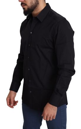 Dolce & Gabbana Mens Black Cotton Stretch Formal Gold Dress Shirt Elastane