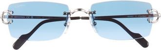 Cartier 56mm Rimless Rectangular Sunglasses in Silver/Light Blue Lens at Nordstrom