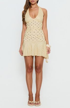 Princess Polly Mariellen Polka Dot Halter Minidress in Yellow Polka Dot at Nordstrom, Size 10