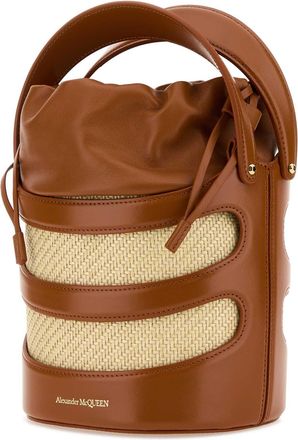 Alexander McQueen Womens Two-Tone Leather And Raffia The Rise Bucket Bag Tannatural Calf