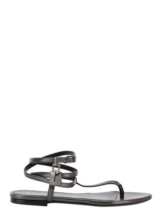 Tom Ford Metallic Low Sandal With Padlock In Leather Woman