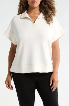 Bernardo Half Zip Short Sleeve Scuba Top in Gardenia at Nordstrom, Size 1X