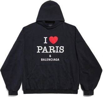 Balenciaga (WMNS) Balenciaga I Love Paris Balenciaga Hoodie Large Fit Black Faded 803265TRVM61041