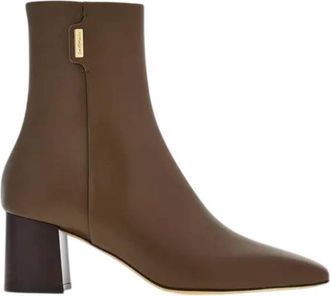 Ferragamo Golden Tab Leather Ankle Boots, Size 7.5 D