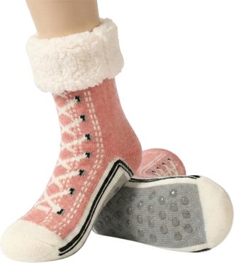 Generic Ultra-thick Cashmere Cute Slipper Home Socks Sport Fleece Lined Knit House Socks Fun Warm Thermal Winter Booties (Pink)