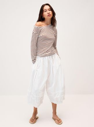 Twik Womens Striped lace-trim boat-neck T-shirt