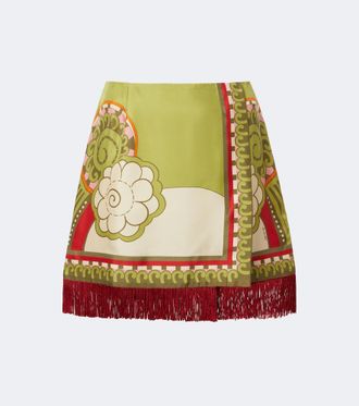 La DoubleJ Minifalda de seda estampada con flecos