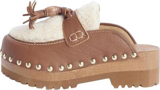 JEJIA Bruin Leren Shearling Klomp Schoenen - Dames - Klompen - Bruin - 38 EU - Leer - Schoenen