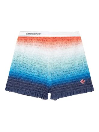 Casablanca smocked gradient shorts - women - Cotton/Recycled Polyester/Elastane - S - Blue