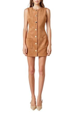 endless rose Faux Suede Sleeveless Minidress in Camel at Nordstrom, Size Medium