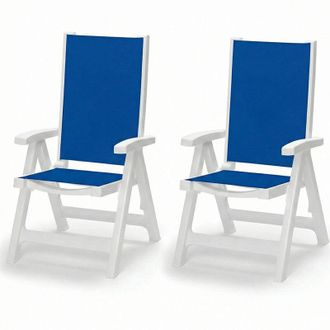 Scab Set 2 Poltrone Sedia da Giardino Pieghevole 5 Posizioni large Bianca in Tecnopolimero e Tessuto blu Traspirante Idrorepellente per Esterno