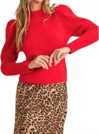 Merci Puff Sleeve Mohair Sweater In Red