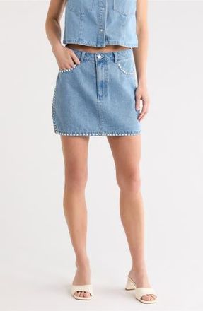 Vigoss Pearly Stud Trim Denim Miniskirt in Light Wash at Nordstrom Rack, Size 26