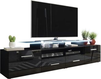 Mirjan24 Mobilier1 - Mueble Tv Charlotte 117, Negro + Negro Brillante, N&uacute;mero De Puertas: 0, N&uacute;mero De Cajones: 0, 194x38x39cm, Led