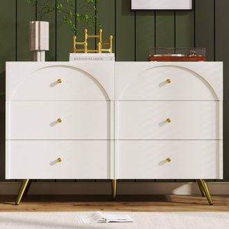 Merax Cream White Chest Of Drawers With Arched Front 40 x 120 x 85 CM