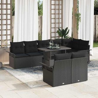vidaXL Vidaxl - Conjunto De Sof&aacute; De Jard&iacute;n Con Coj&iacute;n 9 Pcs Negro Polirat&aacute;n