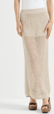 Brunello Cucinelli Dazzling texture net knit skirt in hemp in Sand at Nordstrom, Size Xx-Large