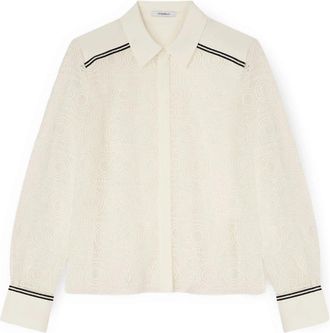 Motivi Macram&eacute; kanten blouse met contrasterende banden - Dames - Overhemden - Wit - S - Polyester - Overhemden