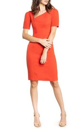 Dress The Population Ruth Asymmetric Neck Midi Dress in Poppy at Nordstrom Rack, Size Xx-Small