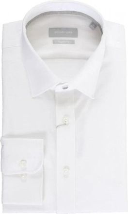 Michael Kors Rectangle Modern Fit Easy Care Stretch Overhemd - Heren - Zakelijke Overhemden - Wit - L - Katoen - Overhemden