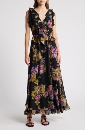 Kobi Halperin Lesley Floral Ruffle Maxi Dress in Black Multi at Nordstrom, Size Small