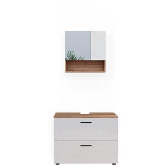 Vicco Set di mobili da bagno Irma, Bianco lucido/oro power oak, 2 parti