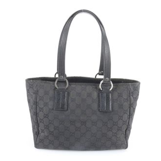 Gucci Black Leather Canvas Handbag Shoulder Bag Tote Bag (Pre-Owned)