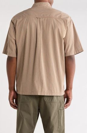 Carhartt Work in Progress Groff Microcheck Short Sleeve Cotton Poplin Button-Down Shirt in Groff Check/hamilton Brown at Nordstrom, Size X-Large