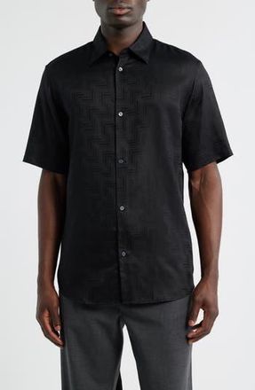 Emporio Armani Short Sleeve Lyocell Button-Up Shirt in Solid Black at Nordstrom Rack, Size Xx-Large