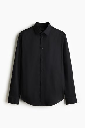 H&M Stretchiges Hemd in Slim Fit - Schwarz