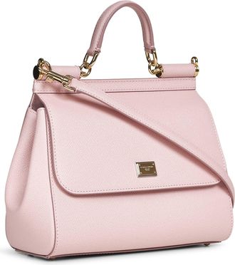 Dolce & Gabbana Womens Handbag Sicily Pink Calf Leather Handbags Hand Bags