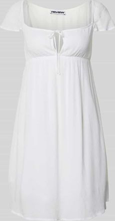 Review Babydoll Kleid aus Viskose mit Karree-Ausschnitt und Schleife in Weiss, Gr&ouml;&szlig;e XS