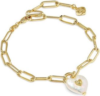 Kendra Scott Sasha Heart Delicate Chain Womens Bracelet Womens Bracelet Gold Freshwater Cultured Pearl, Brass