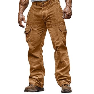 Generic Mens Work Trousers Heavy Duty Stretch Combat Cargo Pants Corduroy Multipockets Straight Legs Outdoor Work Wear Elasticated Waist Military Tactical Tro