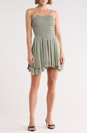 Madden Girl Smocked Fit & Flare Minidress in Seagrass at Nordstrom Rack, Size Large