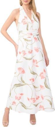Ted Baker Serafina Floral Halter Neck Cotton Maxi Dress in Ultra White at Nordstrom, Size 10