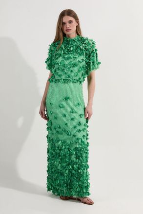 Karen Millen Womens Crystal Applique Angel Sleeve Woven Maxi Dress - Mint - Size 12 UK