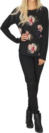 Papillon Floral Sweater With Solid Sleeves In Black