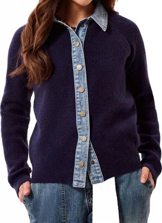 Tribal Womens Mixed Media Sweater Jacket In Nightfall
