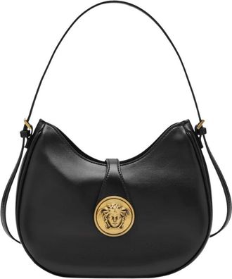 Versace Embl&egrave;me Nappa Hobo Bag - Dames - Schoudertassen - Zwart - ONE Size - Katoen - Tassen