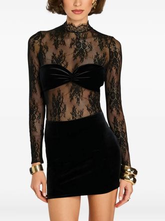 Retrof&ecirc;te Brigette lace-velvet mini dress - Black