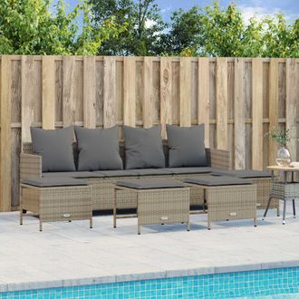 vidaXL Juego De Sof&aacute;s Jard&iacute;n Con Cojines 5 Pzas Rat&aacute;n Sint&eacute;tico Beige Vidaxl