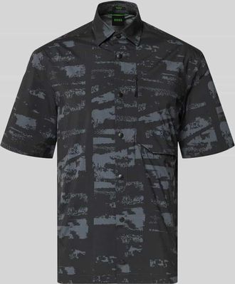 HUGO BOSS Relaxed Fit Freizeithemd mit Kentkragen Modell ST_GLOBE PRINT S in Black, Gr&ouml;&szlig;e XXXL